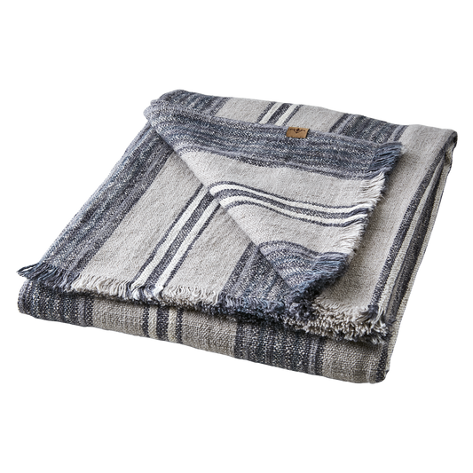 Hilda pledd/duk, 250x140 cm, blå/grå
