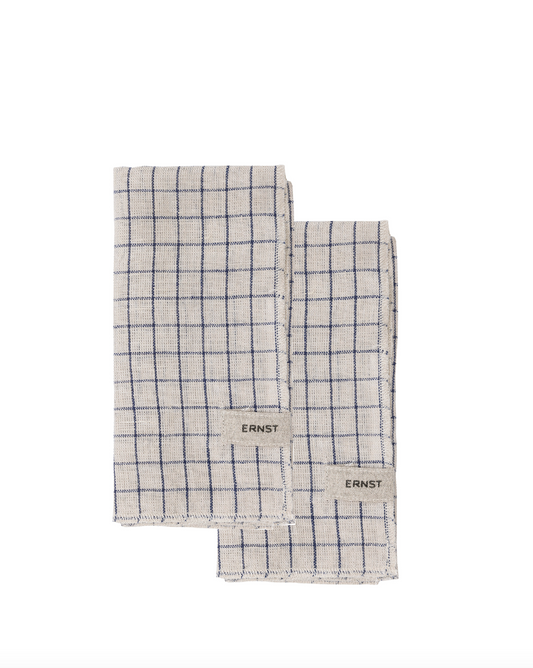 Tøyserviett 2pk, natur/blå ruter