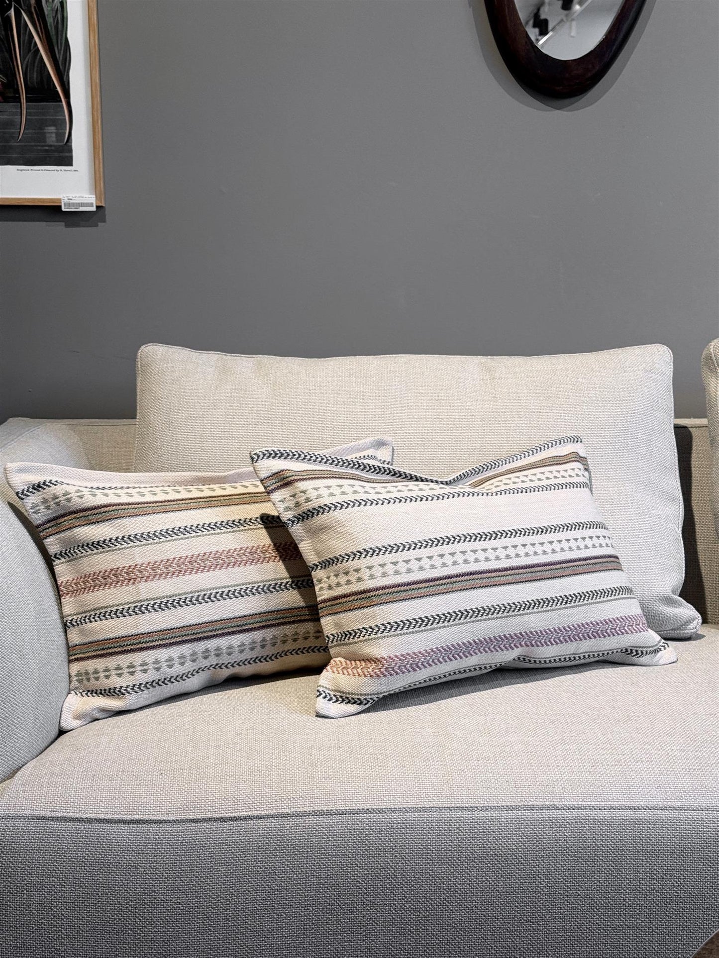 Pyntepute Mulberry Racing stripe denim 40x60 cm