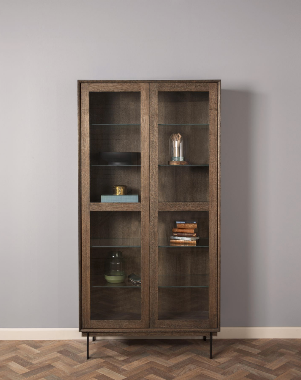 Elegant vitrineskap 102x42x200 cm, C20 grå/brun oljet