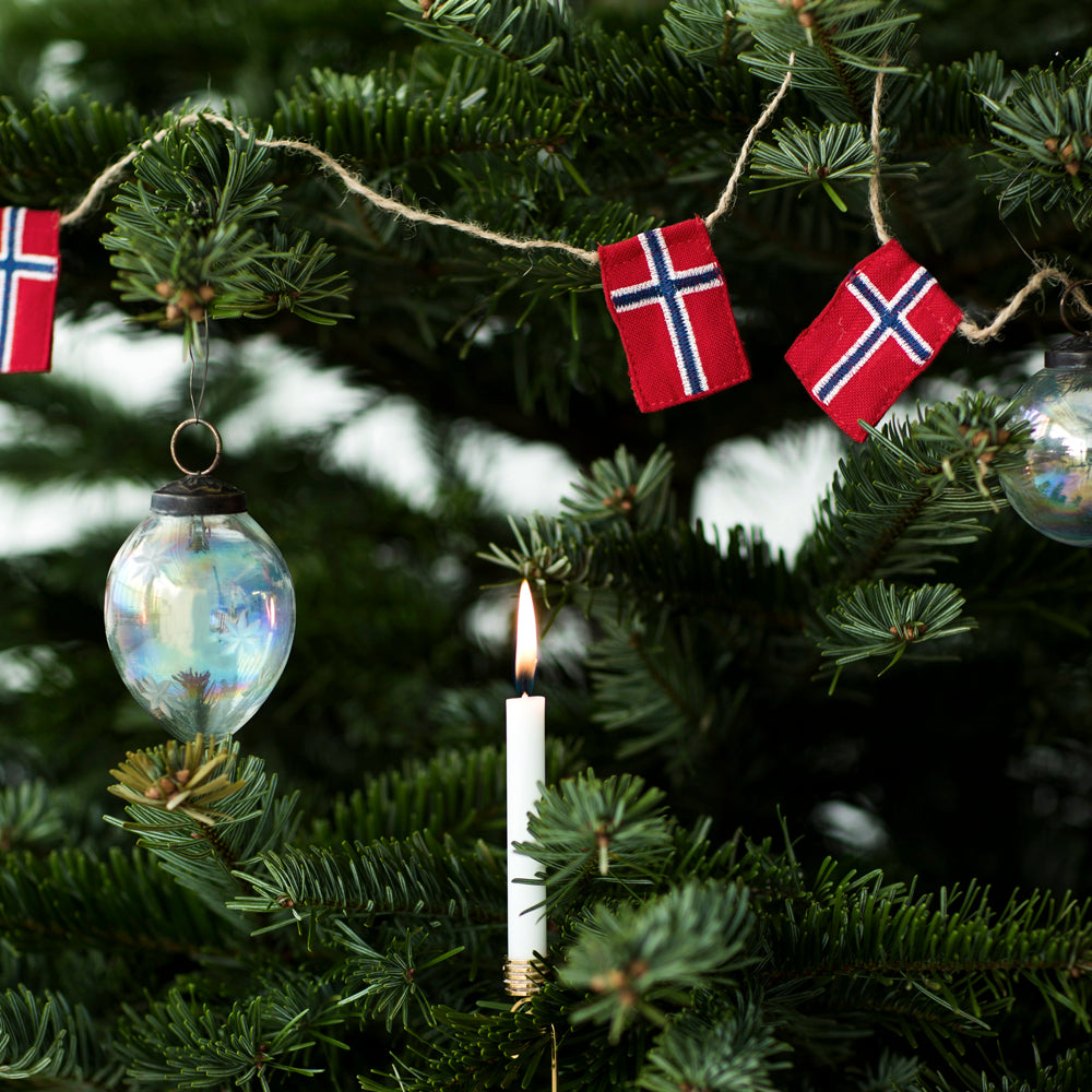 Liten flaggrekke med 10 norske flagg