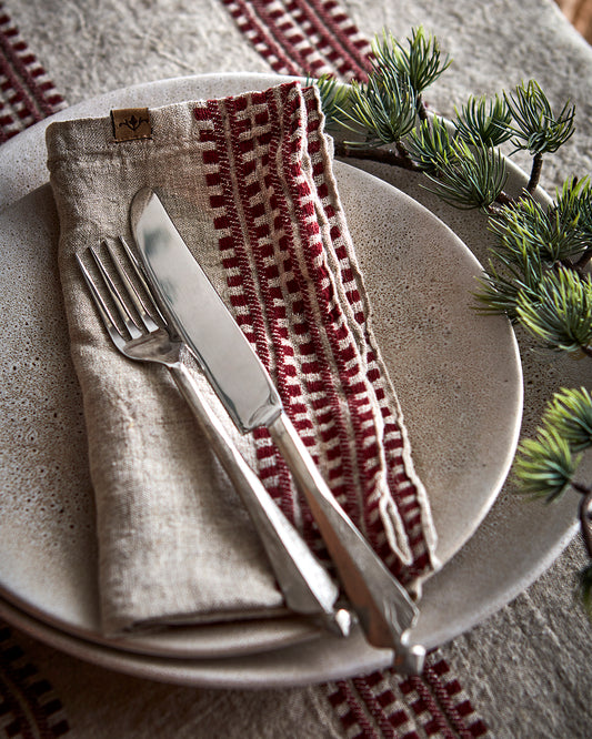 Noel tøyserviett, rød/lingrå 45x45