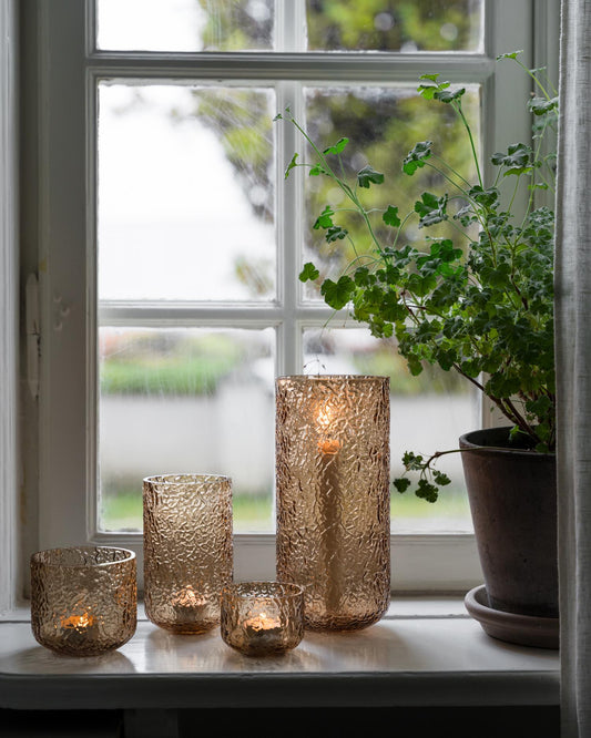 Lyslykt mønstret glass Ø9xH15 cm