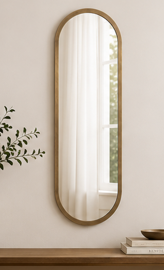 Speil vintage oval brass 40x120 cm