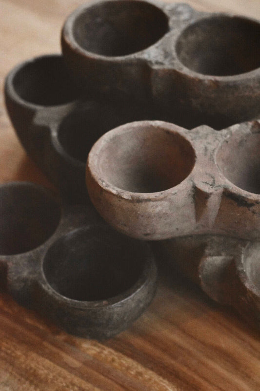 Vintage doobel skål i stein 16-19x5-7 cm