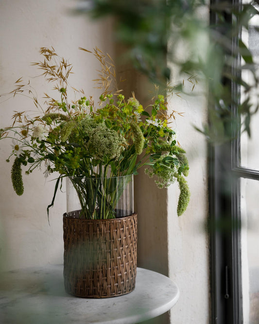 Vase Ø18xH30cm, mørk kurv