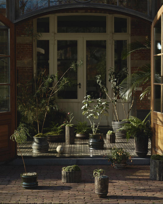 Blomsterpotte 01 S white brown mesa