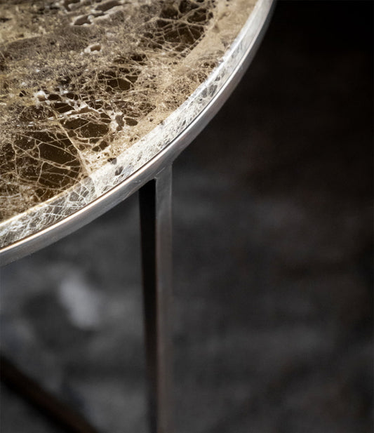 Cedes Sofabord Ø80cm, Mørk brun marmor