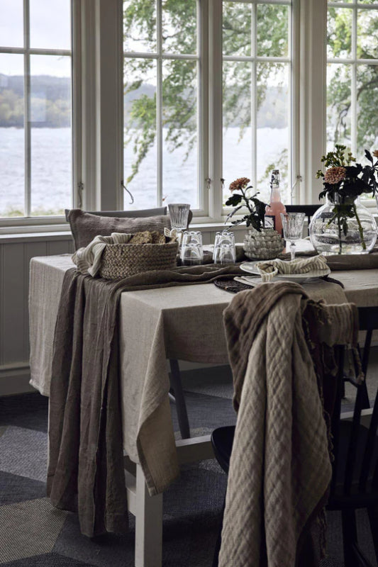 Nordic Linen duk, 130x250cm, beige