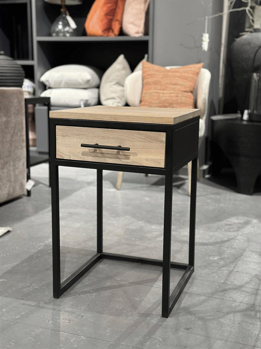 Nattbord med skuff 40x40xH60, Hvitoljet eik topp