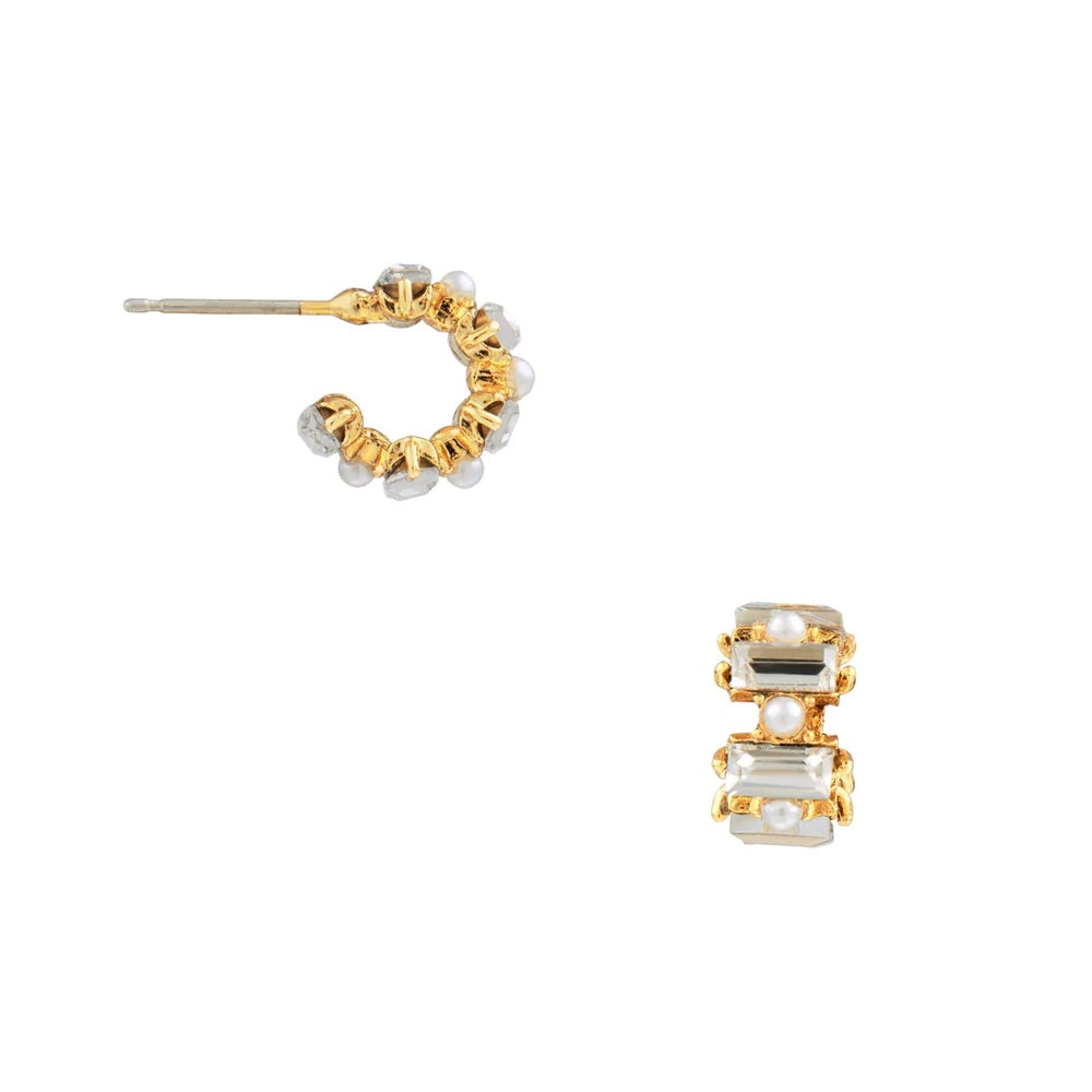 Baguette & Pearl mini øreringer - gull