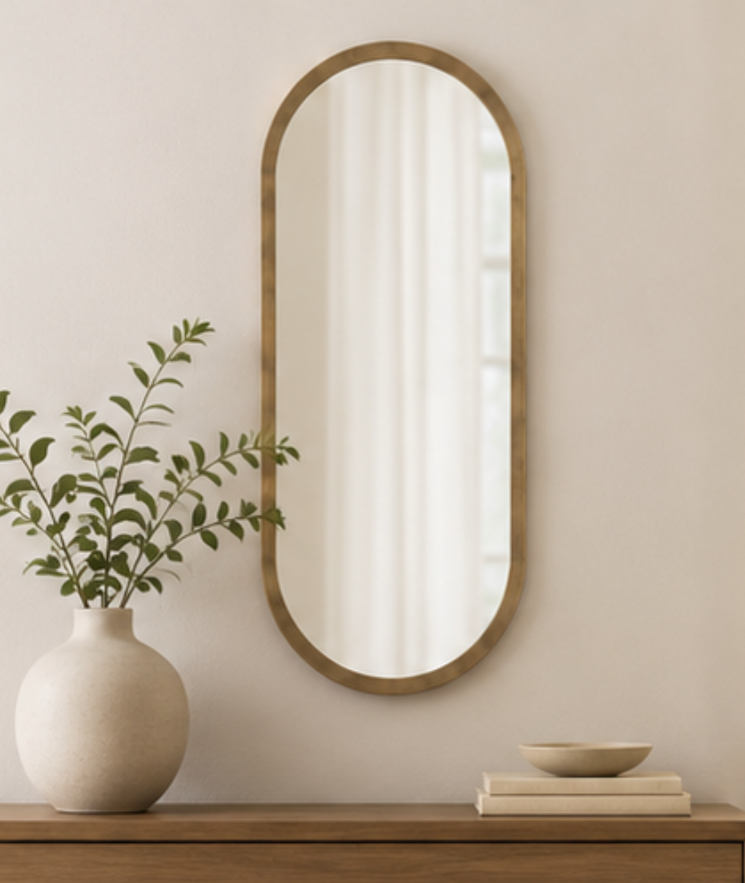 Speil vintage oval brass 40x90 cm