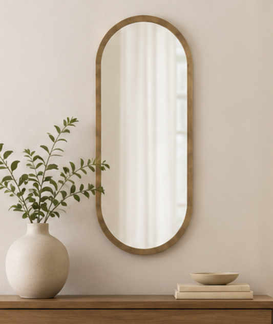 Speil vintage oval brass 40x90 cm