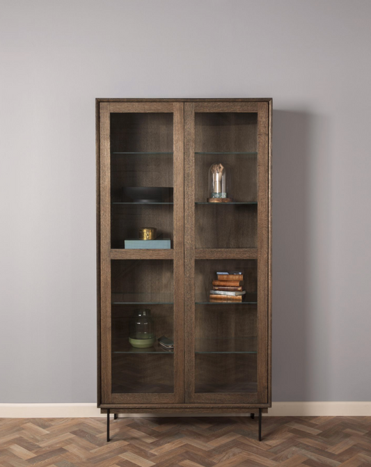 Elegant vitrineskap 102x42x200 cm, C20 grå/brun oljet