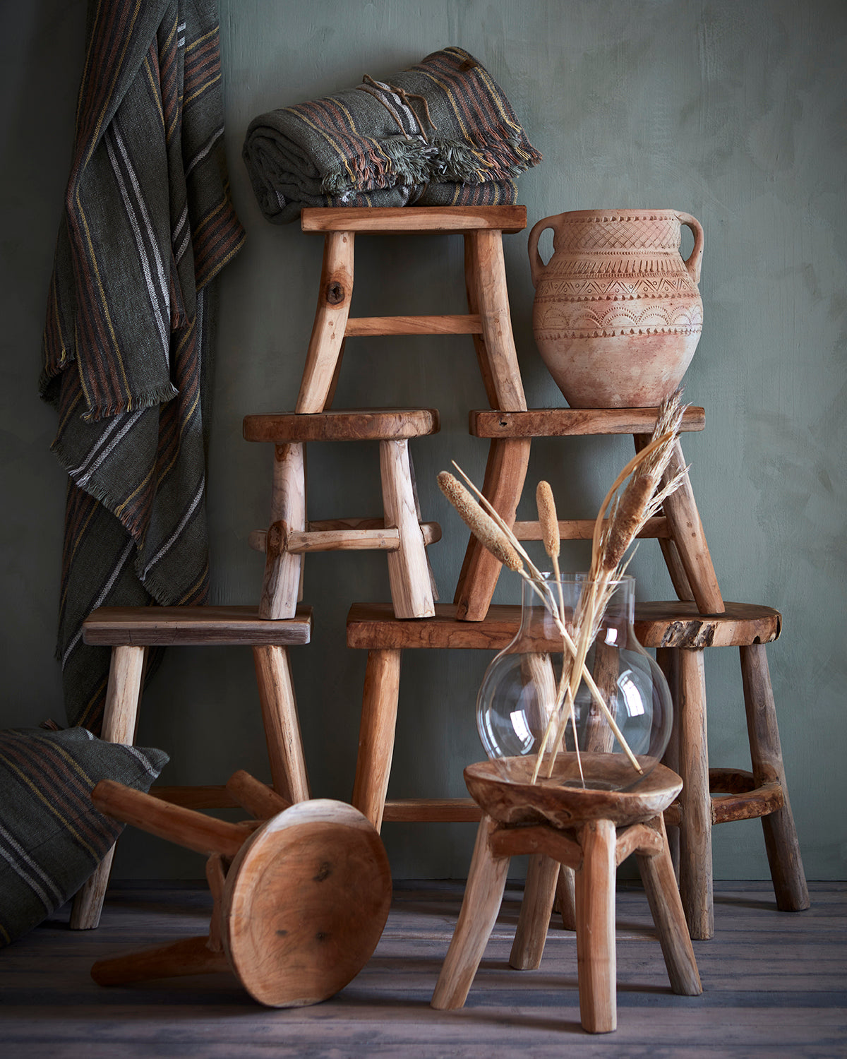 Hilda pledd/duk, grønn/rust 250x140