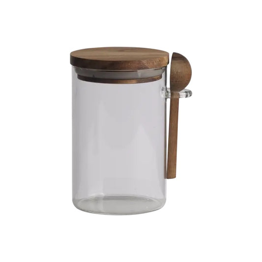 Kalle glass med lokk og skje, akasie