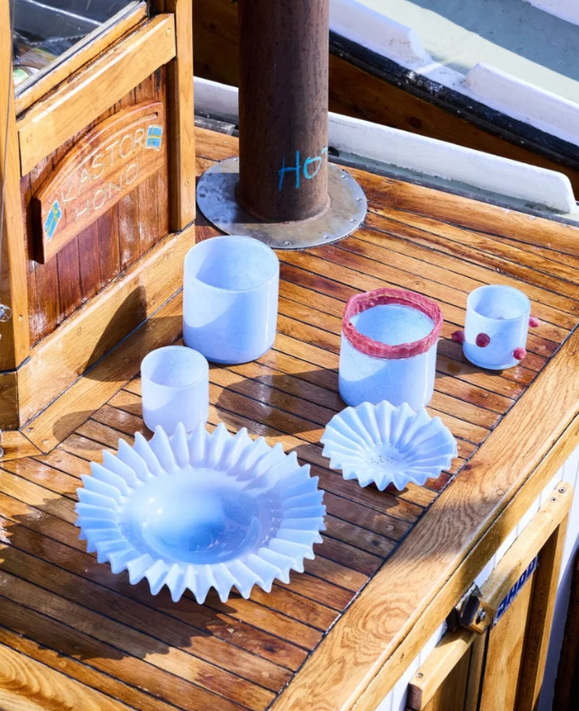 Skål Lori M, light blue/ bordeaus