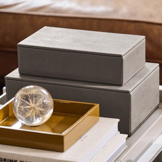 Sting boks 2-sett 30x20x10,5 cm + 25x15x7 cm, Warm grey