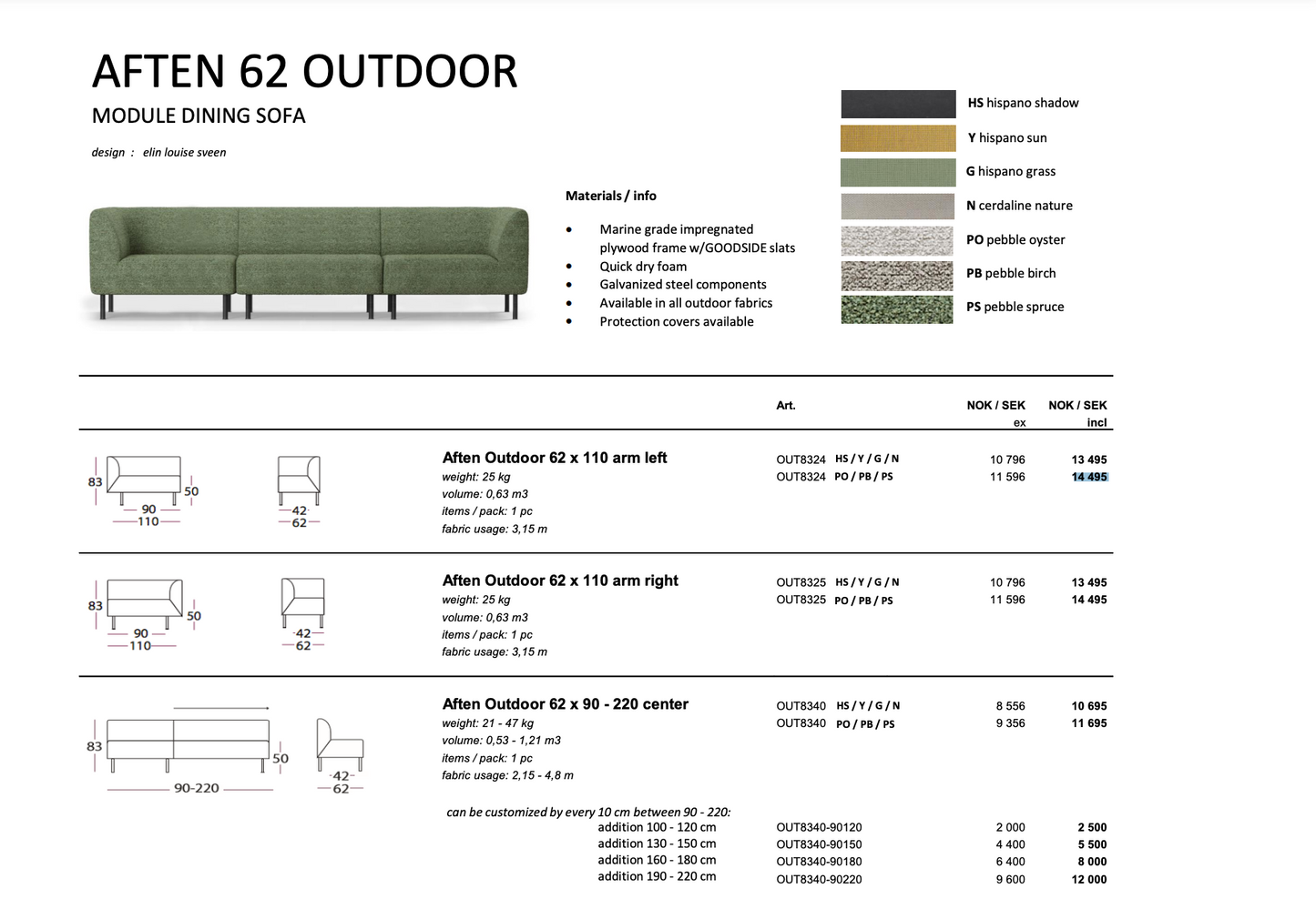 Aften 62x110 Outdoor dining sofa