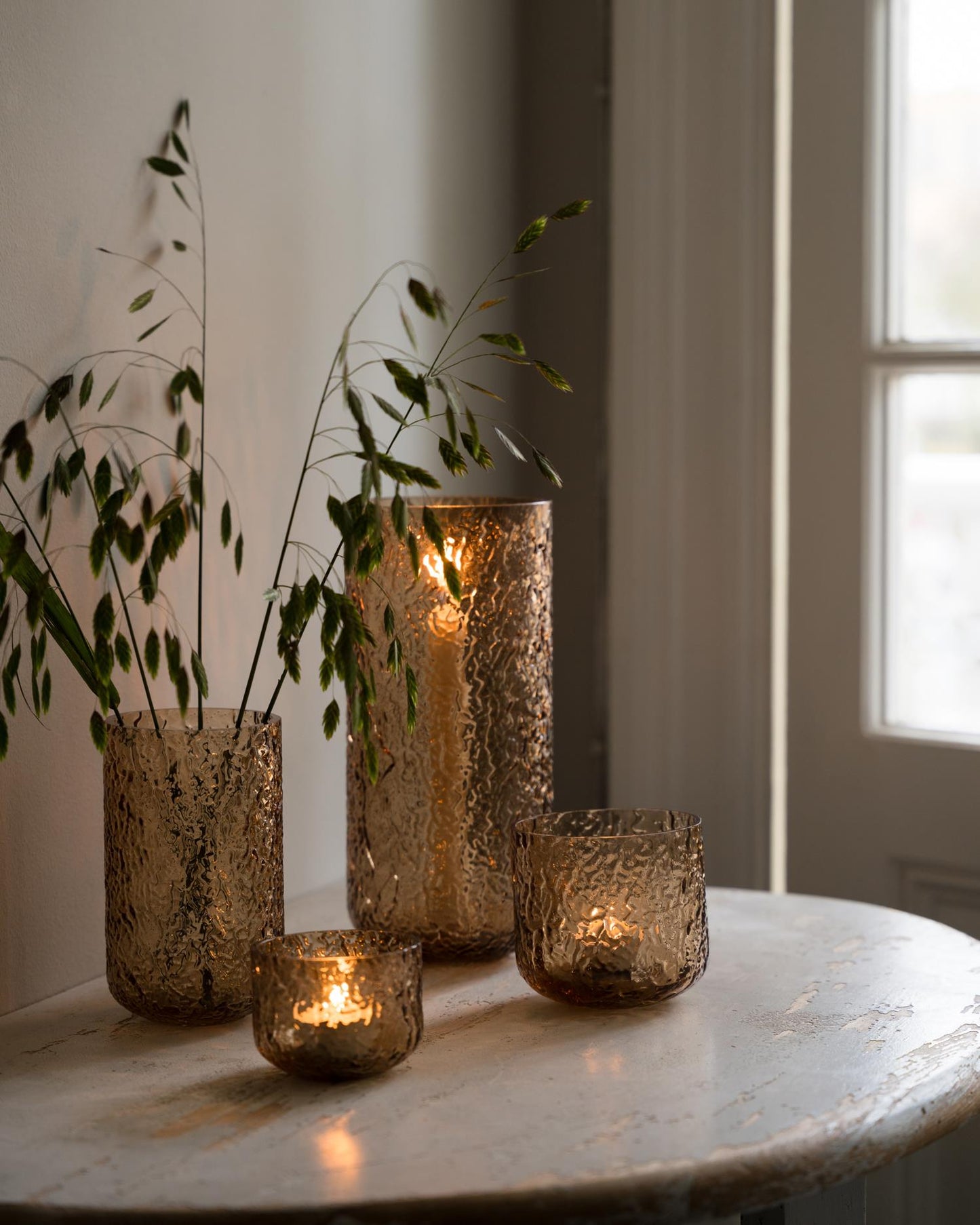Lyslykt mønstret glass Ø9xH15 cm