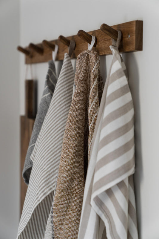 Kjøkkenhåndkle beige/ hvite striper