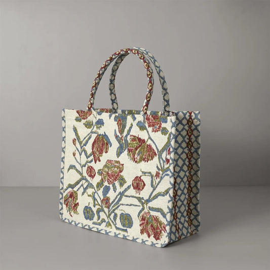 Anniken flower spring tote, large ruby blue