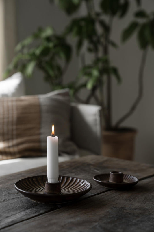 Lysestake, steingods sort ø10 cm